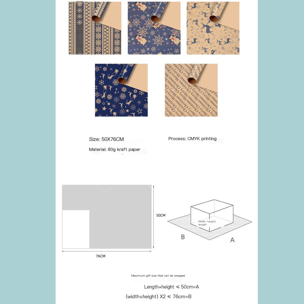 Vintage Kraft Gift Wrap Paper - Pack of 5 Sheets