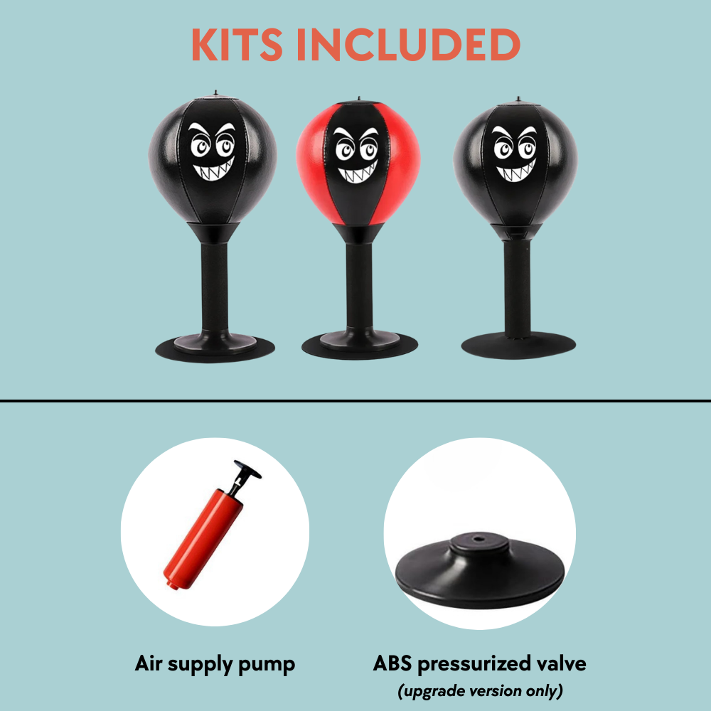 Three animated punching bags with a pump and valve on a light blue background