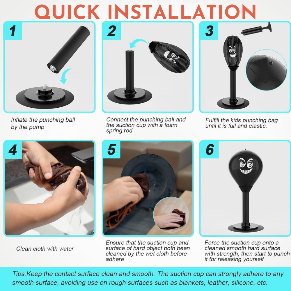 Step-by-step guide for installing a punching bag with images and text instructions.