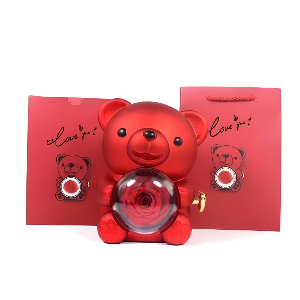 Rotating Rose Teddy Bear Box