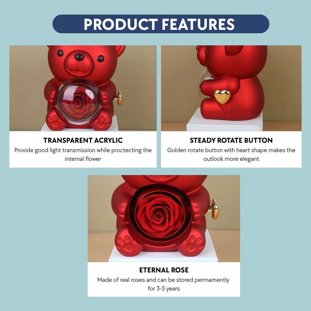 Rotating Rose Teddy Bear Box