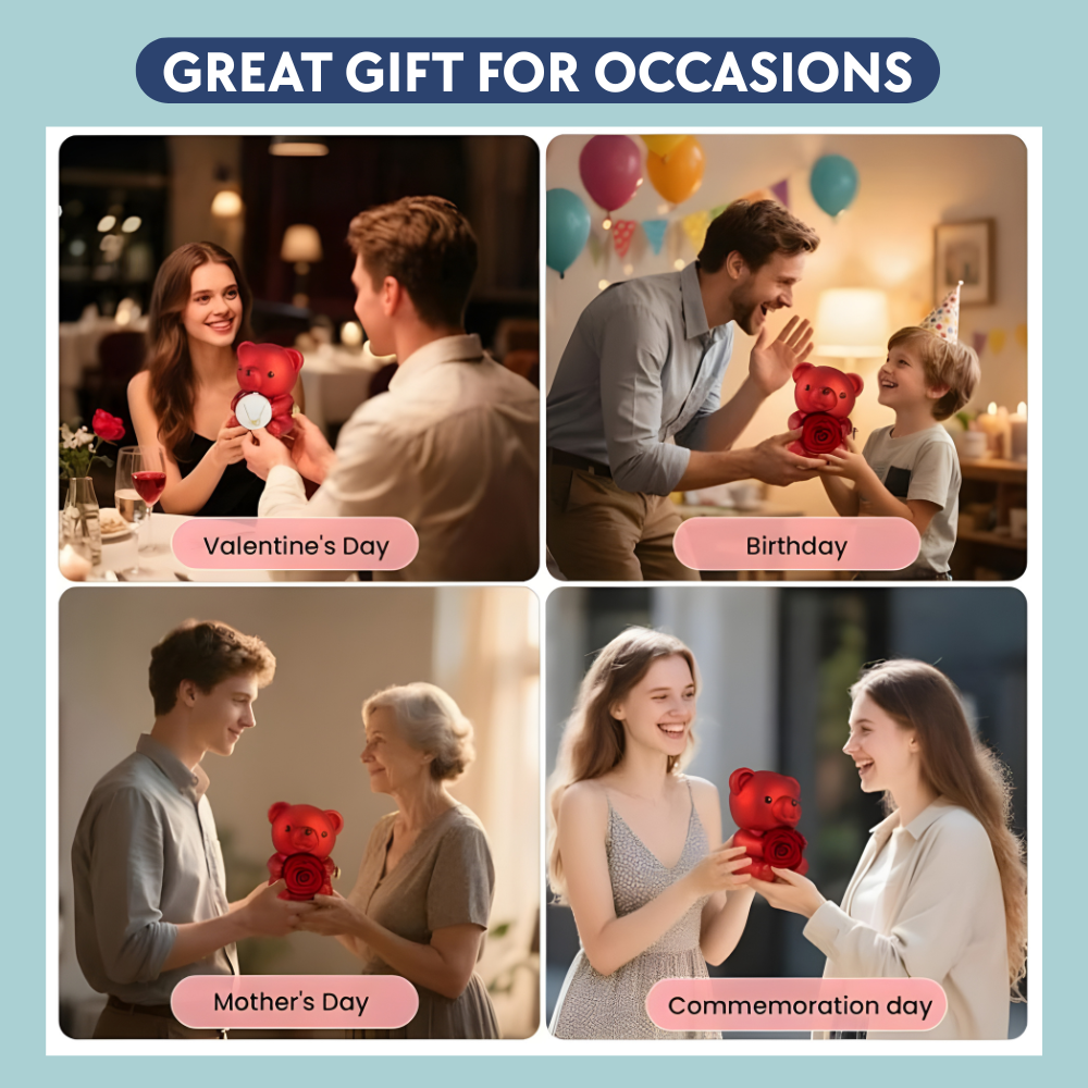 Rotating Rose Teddy Bear Box